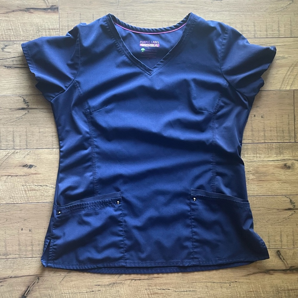 Purple Label Yoga Scrub top. Navy color.  Size L.